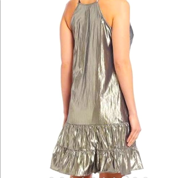 Cece  Dresses Halter Neck Metallic Ruffle Hemline - Picture 2 of 4